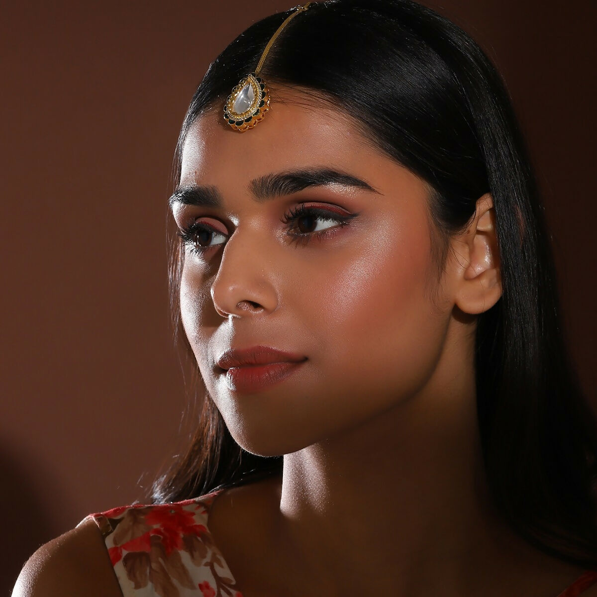 Teardrop Meenakari Kundan Maang Tikka- Ruby Raang
