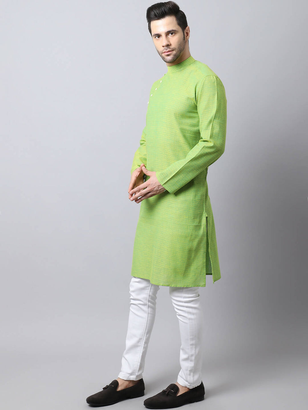 Even Apparels Green Pure Cotton Men's Kurta With Side Placket (SLD1193)