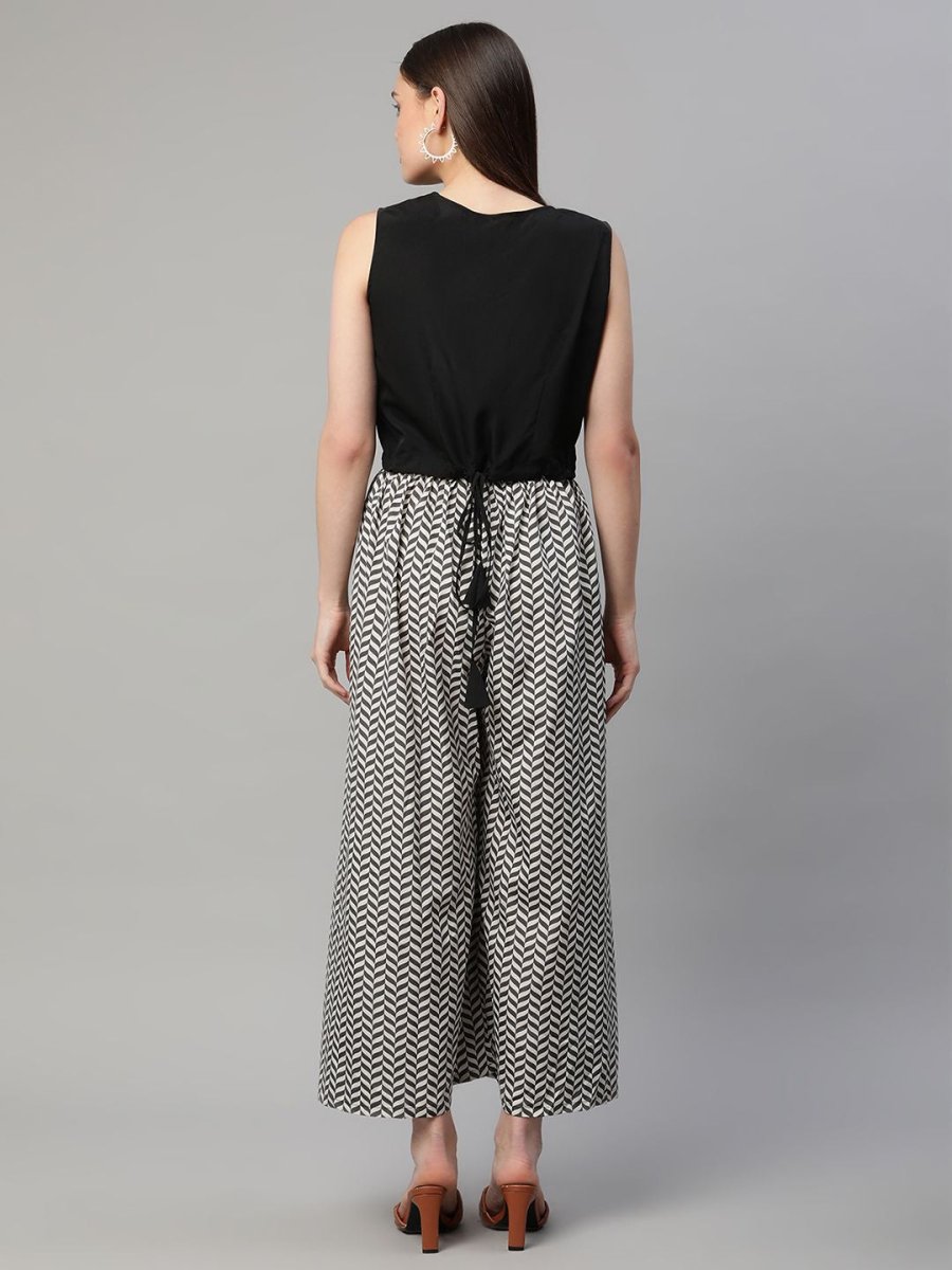 Ahalyaa Women Black Crepe Printed Top Palazzo Set