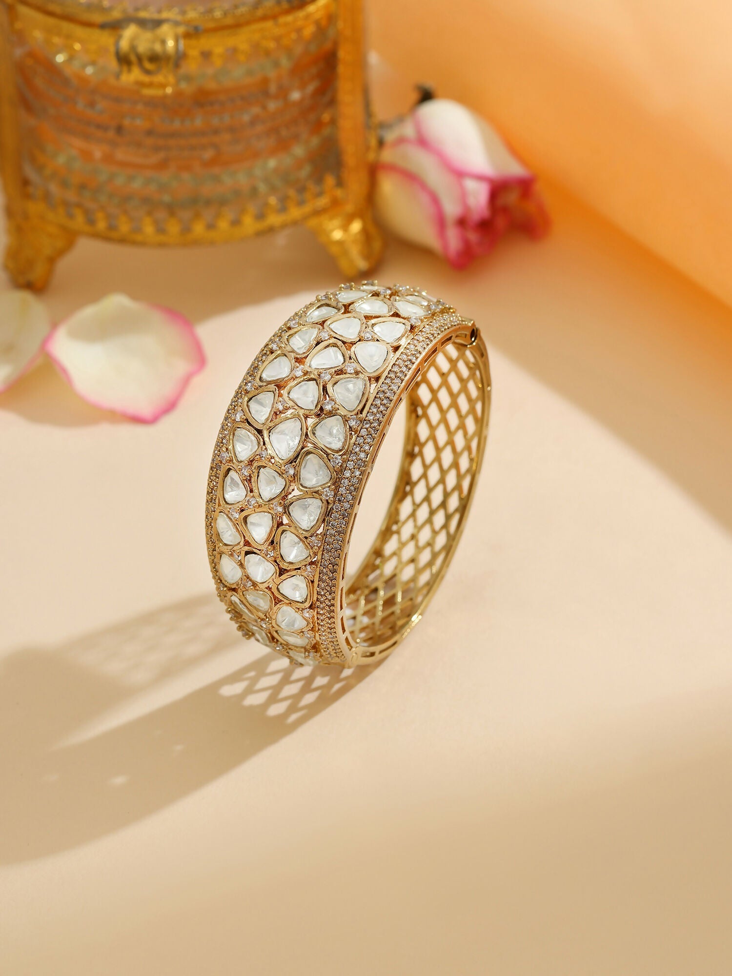 Ruby Raang 22k Gold Polished Kundan Bracelet