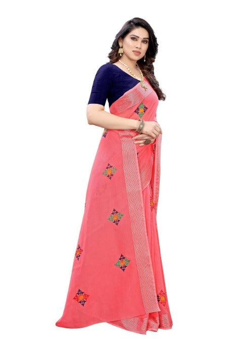 Vamika Chanderi Cotton Embroidery Red Saree (Dixa Red)