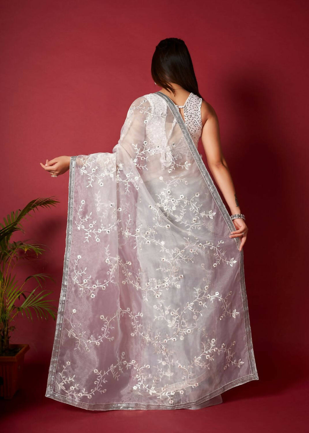 Vamsee White Organza Saree