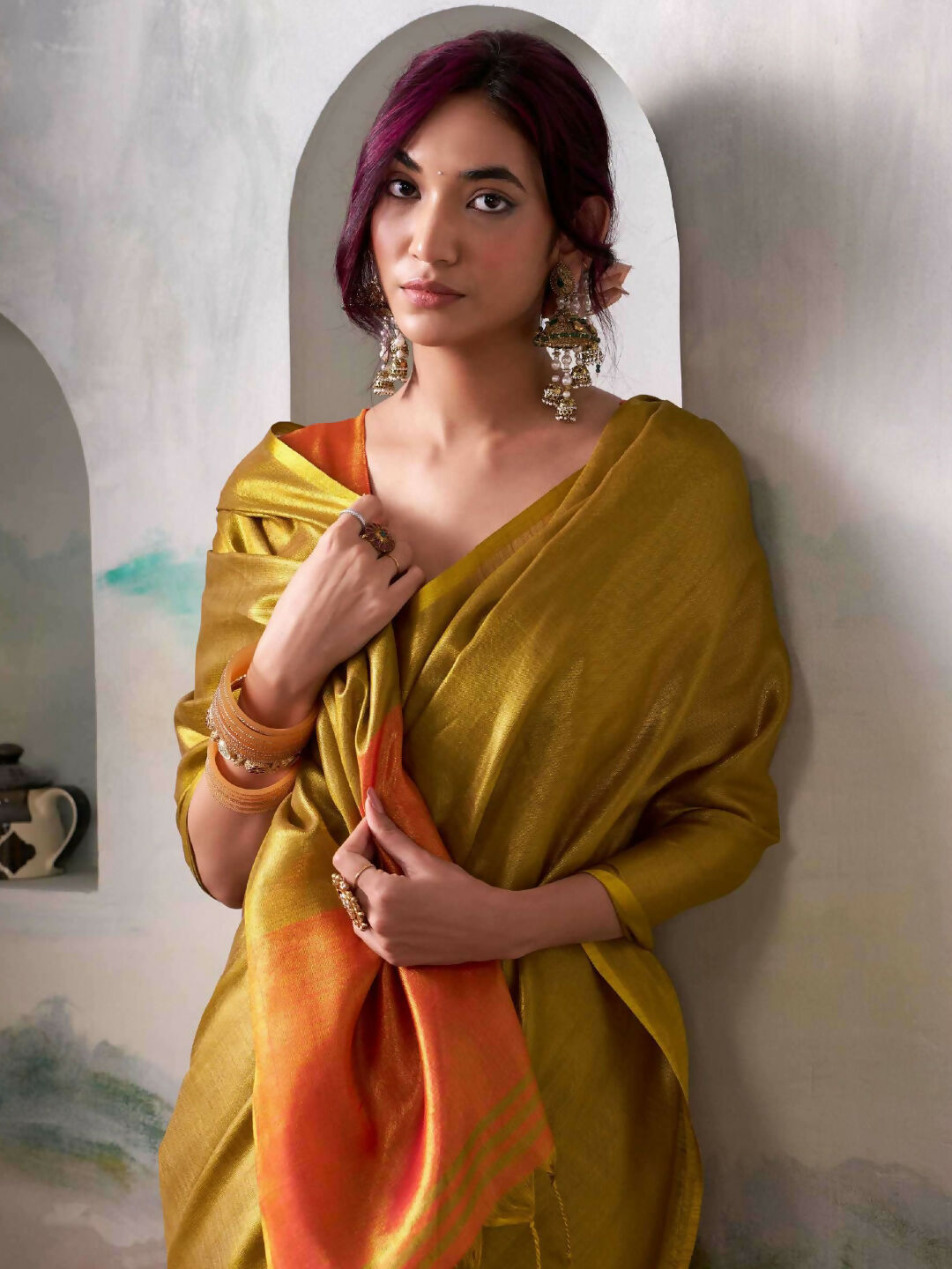 Shree Shyam Fashion Tissue Silk Mustard Saree