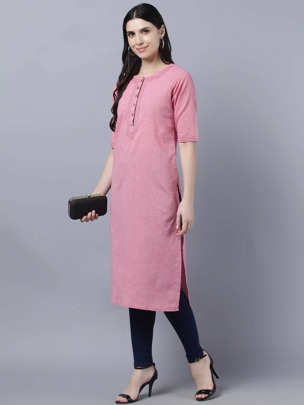 Myshka Women Pink Solid Straight Kurta