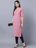 Myshka Women Pink Solid Straight Kurta