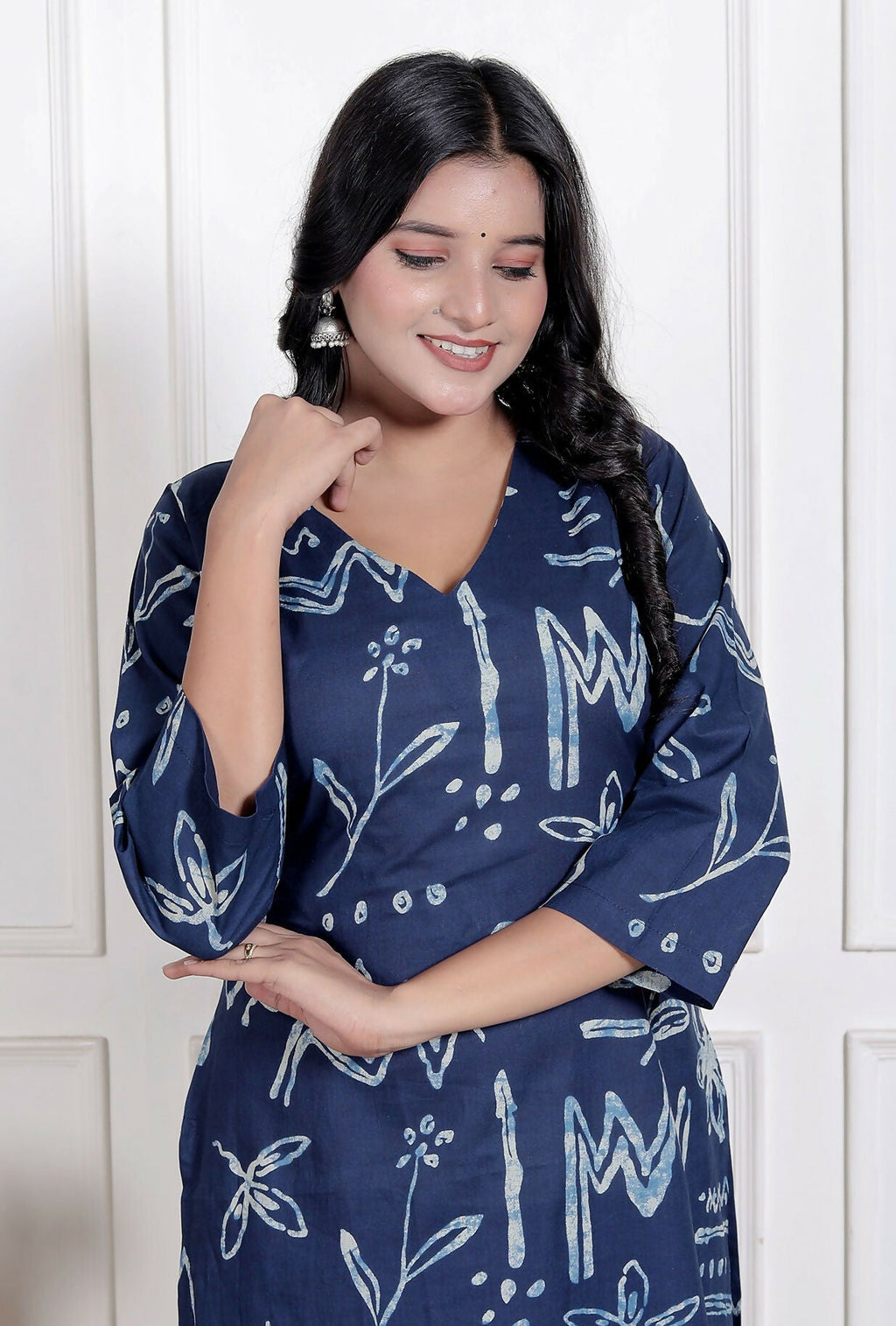 Miravan Womens Abstract Blue Printed Cotton Blue Co-Ord Set