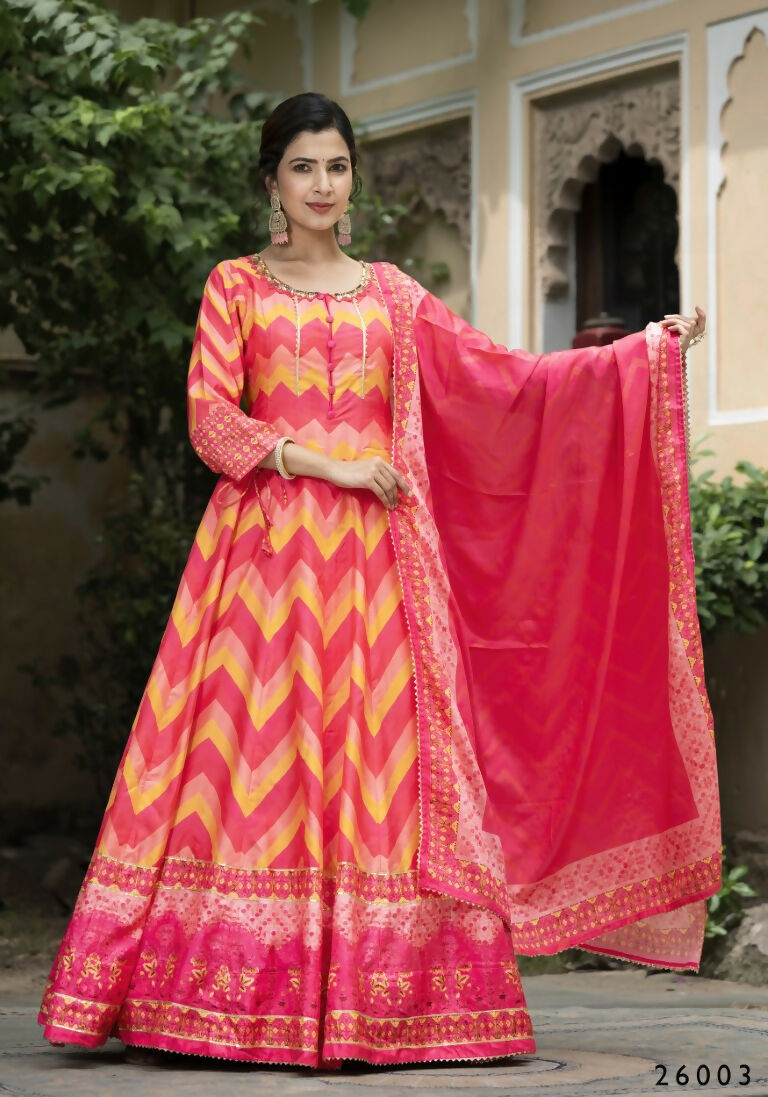 Wedding Designer Multi Soft Dola Silk Anarkali suit with Dupatta - Samanta