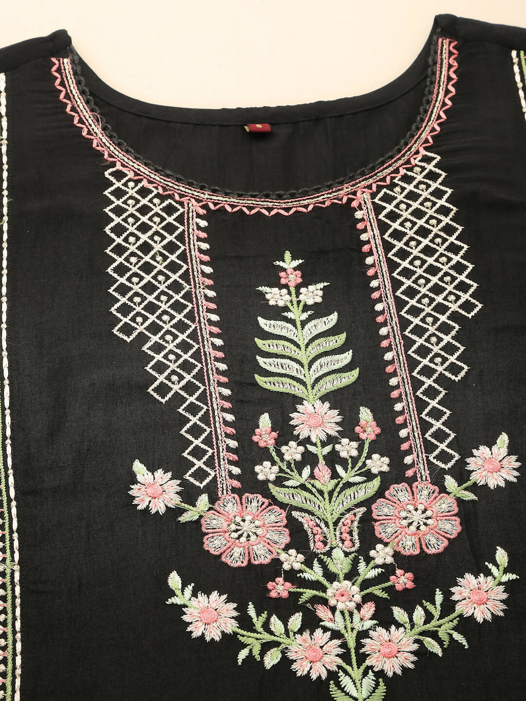 Black Embroidered Chinon Straight Kurta With Trouser & Dupatta - Salimar
