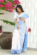 Beatitude White Slub Cotton Floral Jamdani Saree