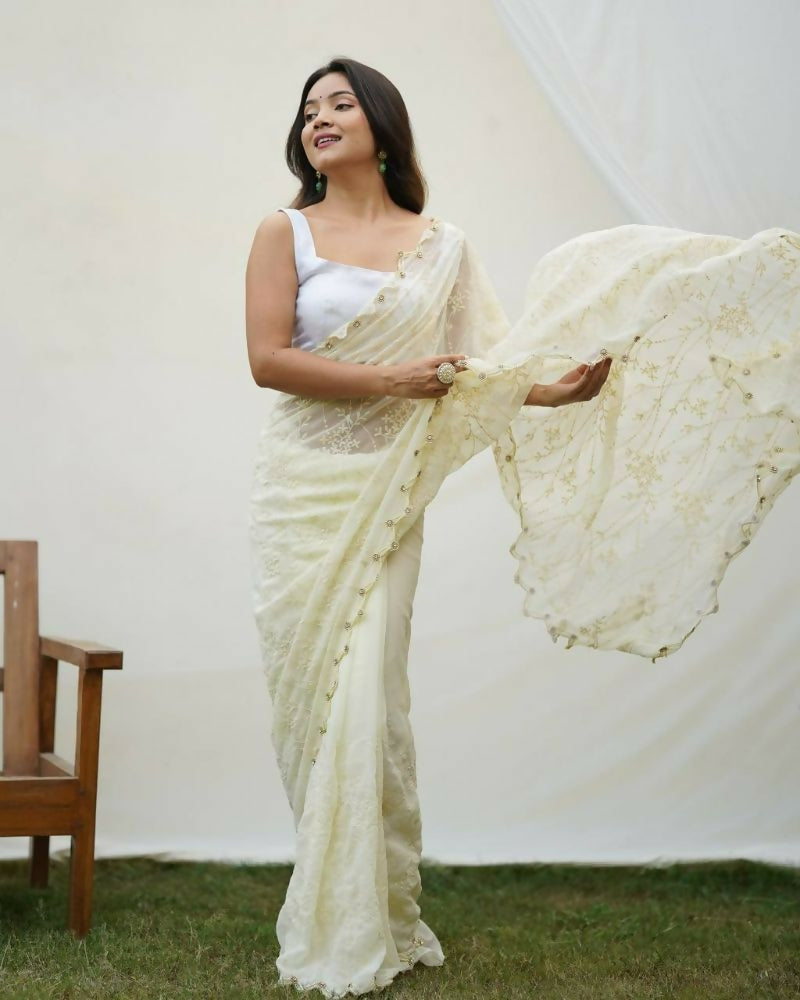Vamsee Kimora White Georgette Saree