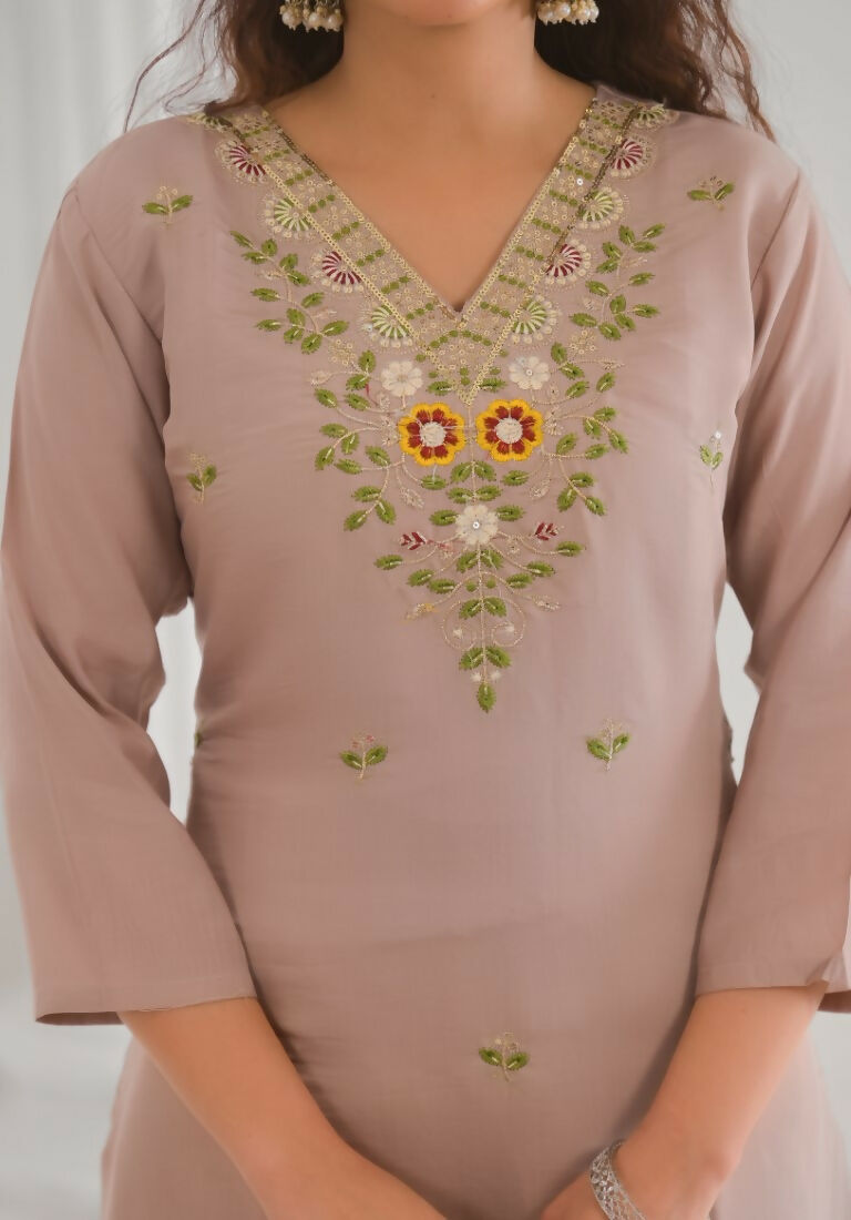 Ethnic Festive Wear Chanderi with Cotton Lining Beige Stitched Suit With Dupatta - Tanisha