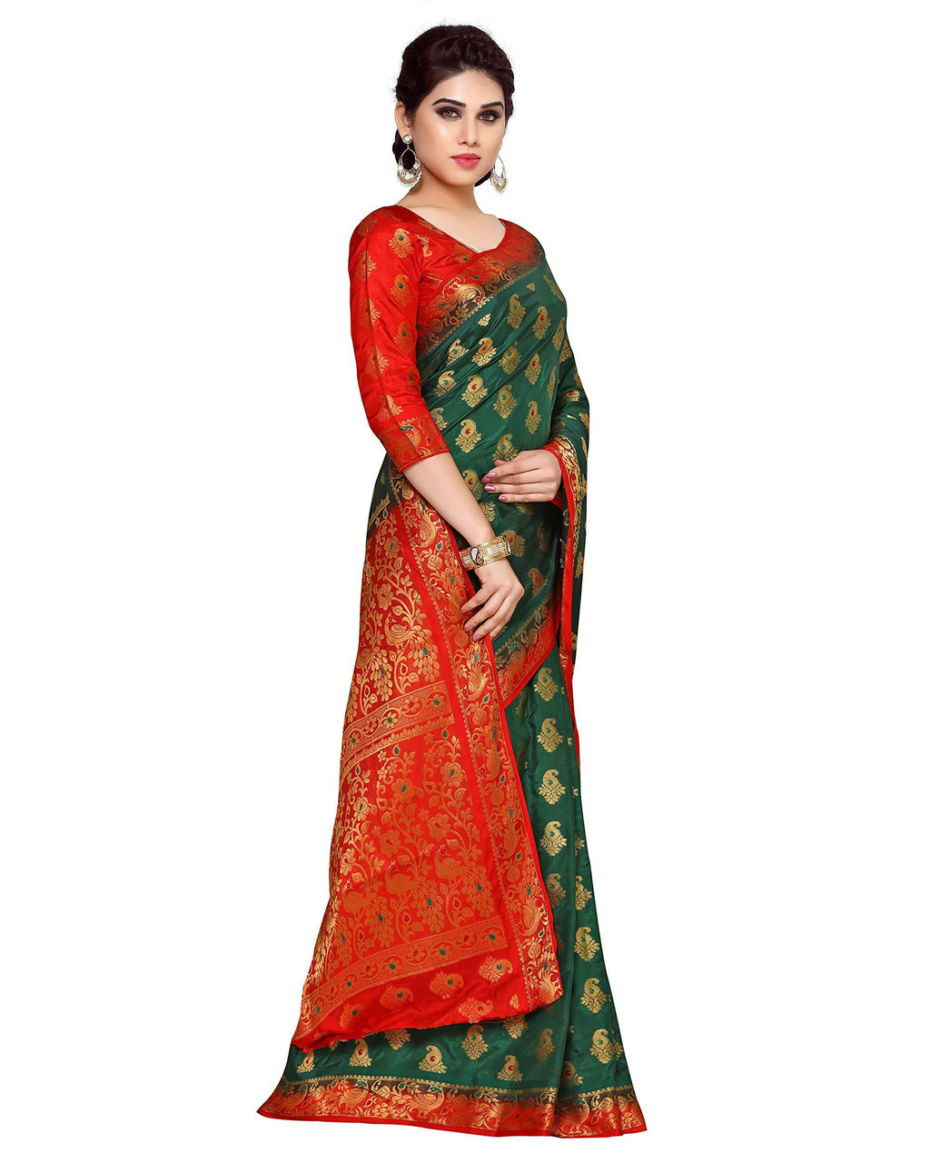Mimosa Women's Green Kanchipuram Art Silk Saree
