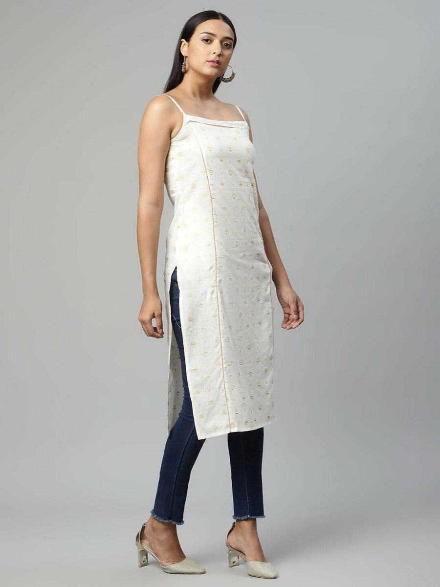 Ahalyaa Womens Off White Pure Cotton Printed Kurtas