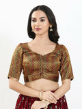 Joban Fashion Dark Maroon Brocade Padded Blouse With Sweetheart Neck Elbow Sleeves