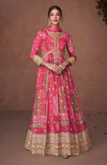 Vastranavya Pink Organza Silk Printed & Foil Mirror Work Anarkali Suit Set