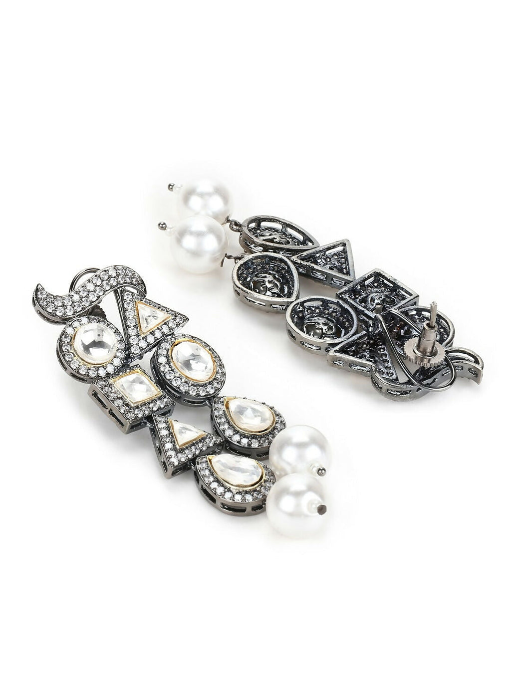 Long Zircon Pearl Danglers- Ruby Raang
