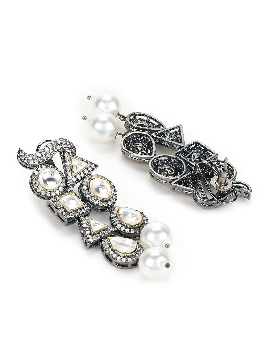 Long Zircon Pearl Danglers- Ruby Raang
