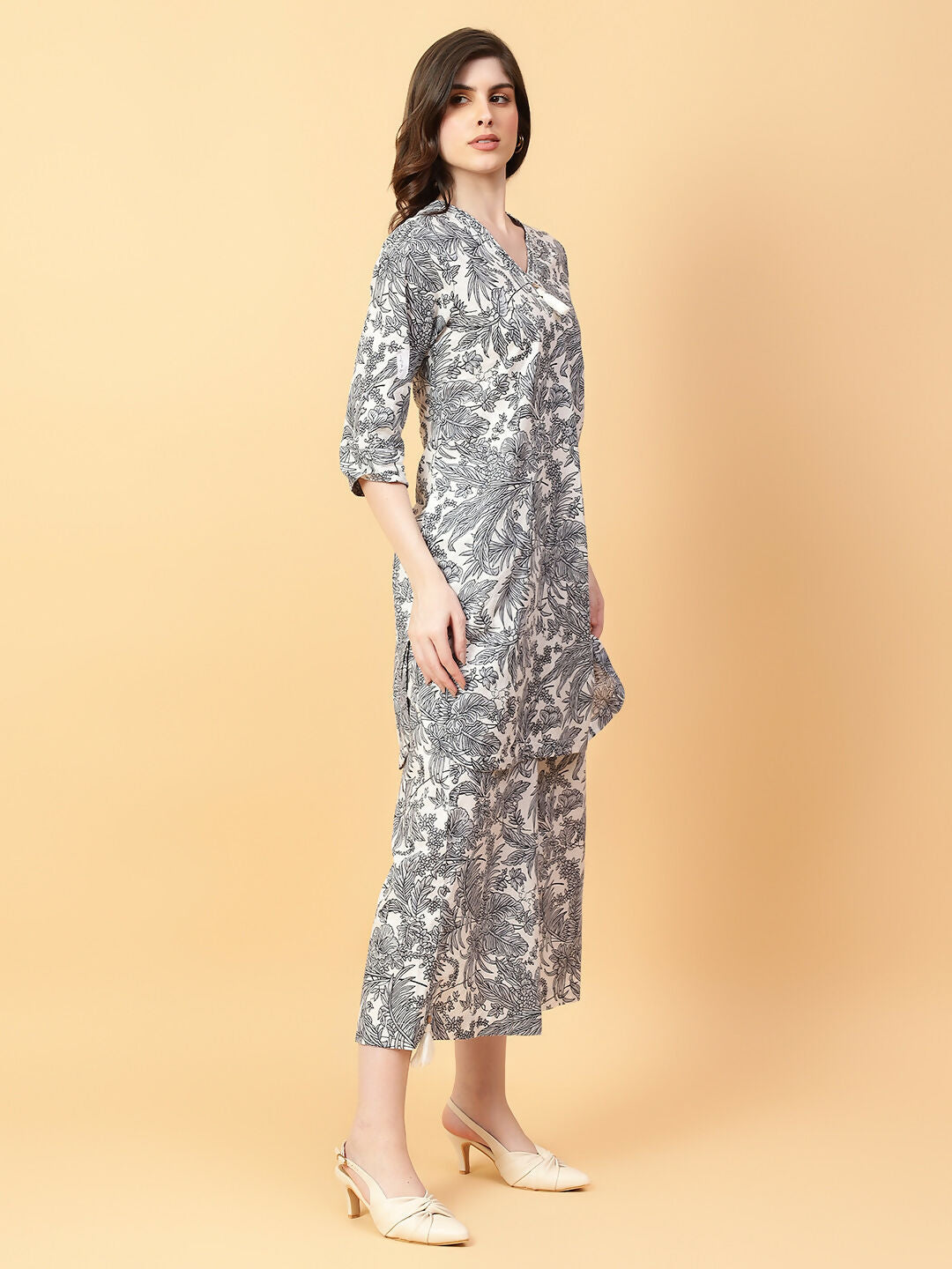 Joban Fashion Grey Cotton Printed & Hand Work Co-ord Set