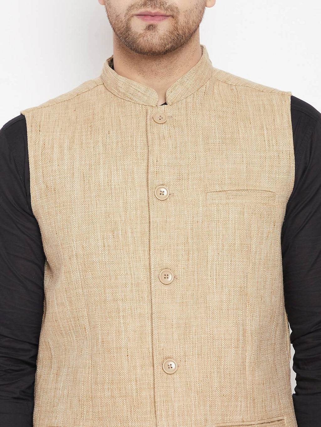 Even Apparels Beige Linen Men Woven Nehru Jacket LN719