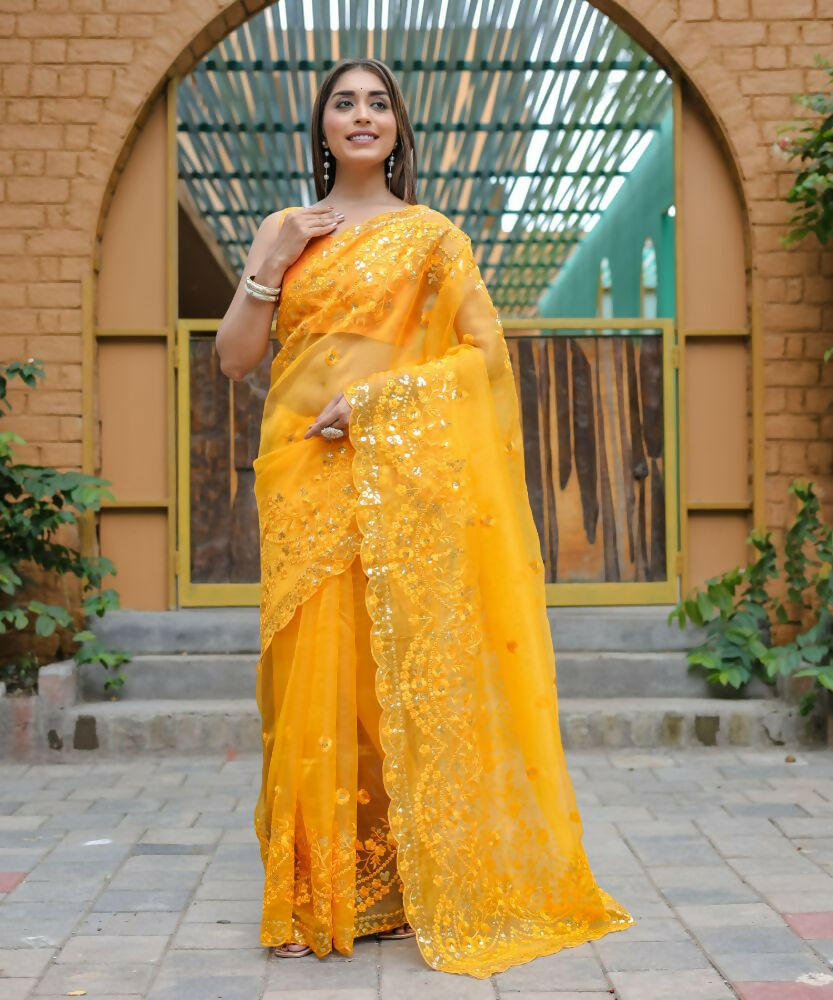Vamsee Kiki Yellow Organza Saree