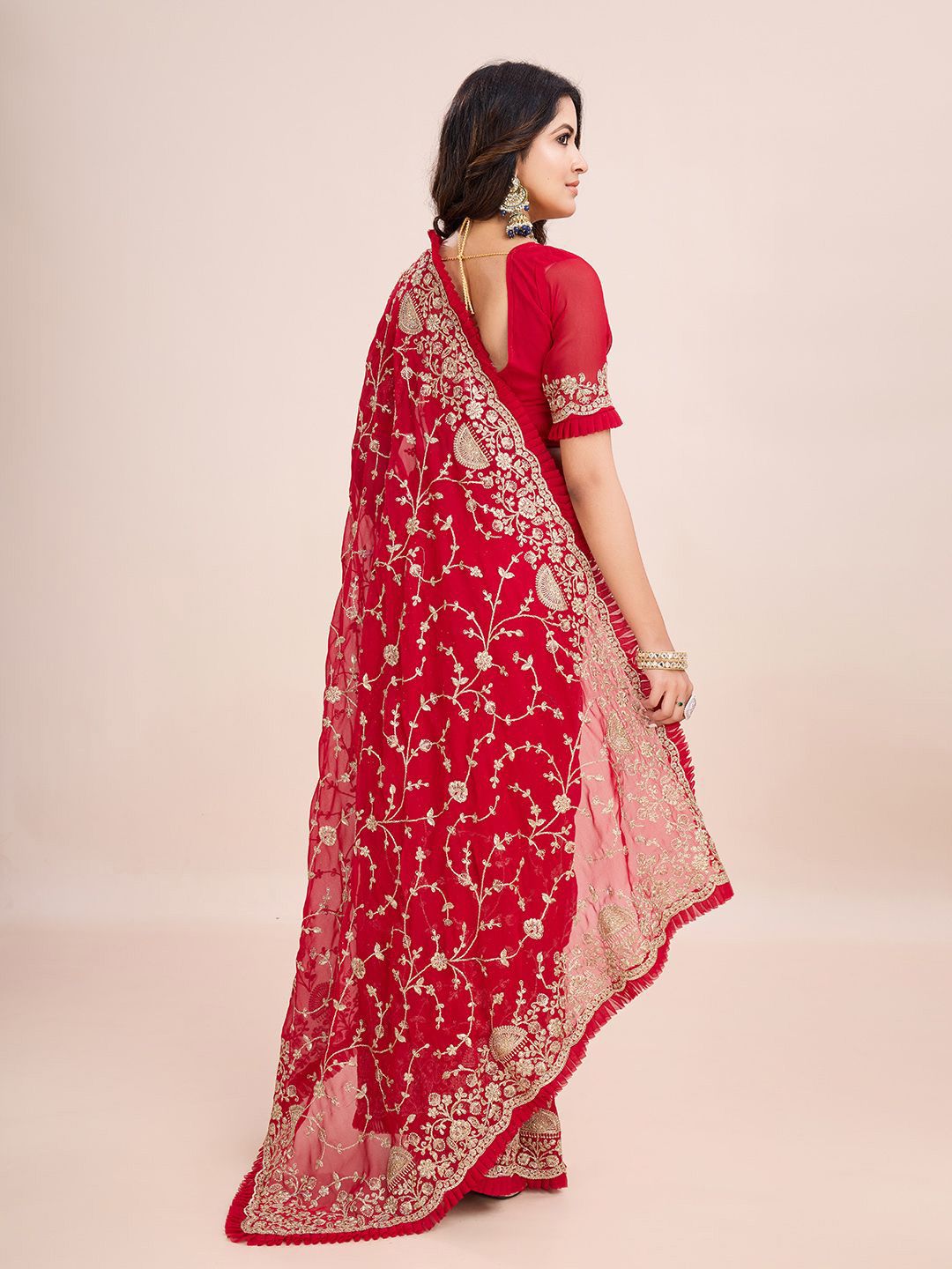 kasee Floral Embroidered Pure Georgette Ready to Wear Saree