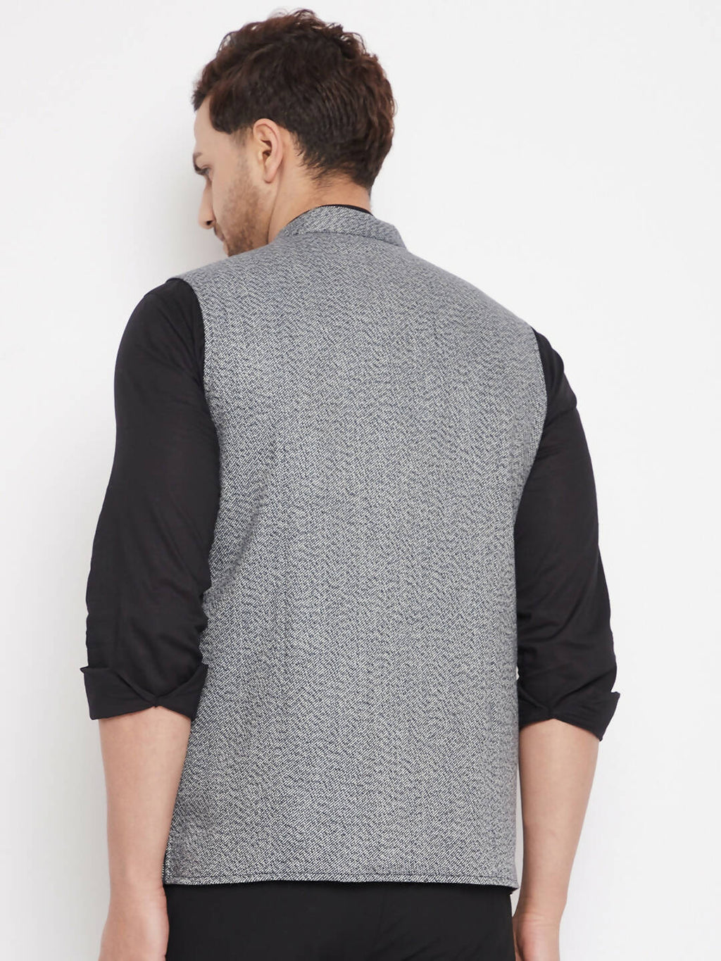 Even Apparels Grey Merino Men Woven Nehru Jacket PW689