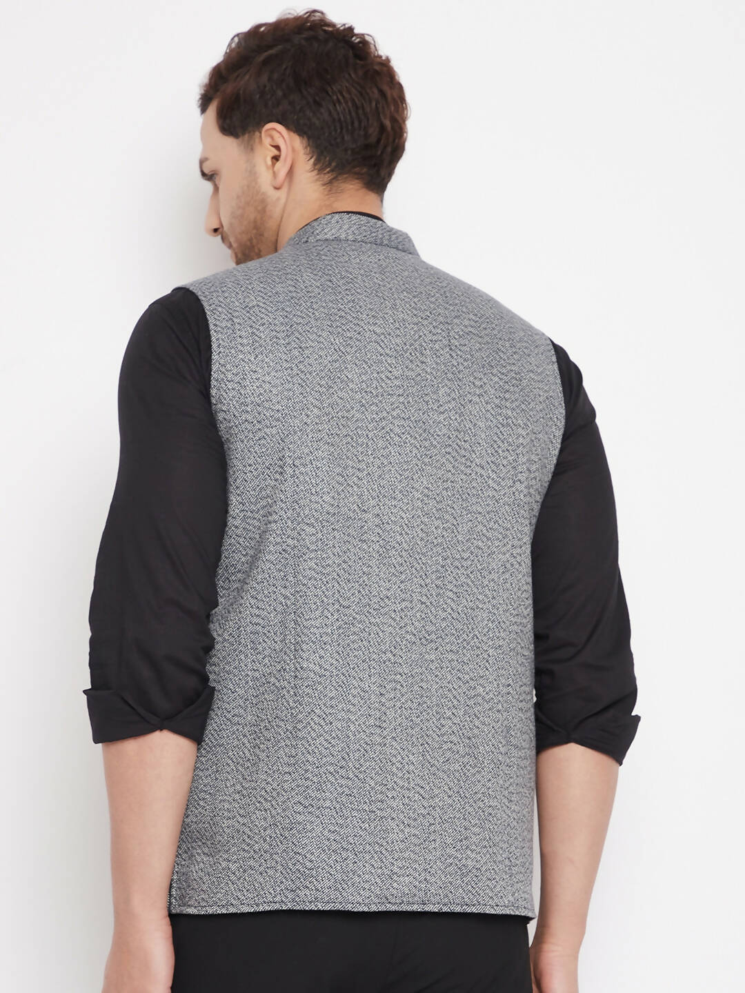Even Apparels Grey Merino Men Woven Nehru Jacket PW689