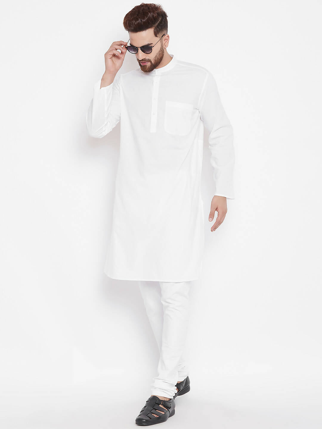 Even Apparels White Color Pure Cotton Band Collar Men's Kurta