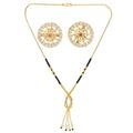 AanyaCentric Gold-Polished Short Mangalsutra Set with Earrings