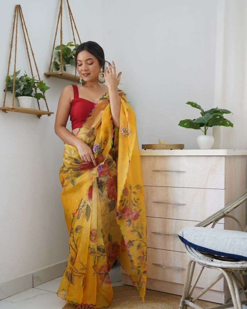 Vamsee Dillagi Yellow Organza Saree