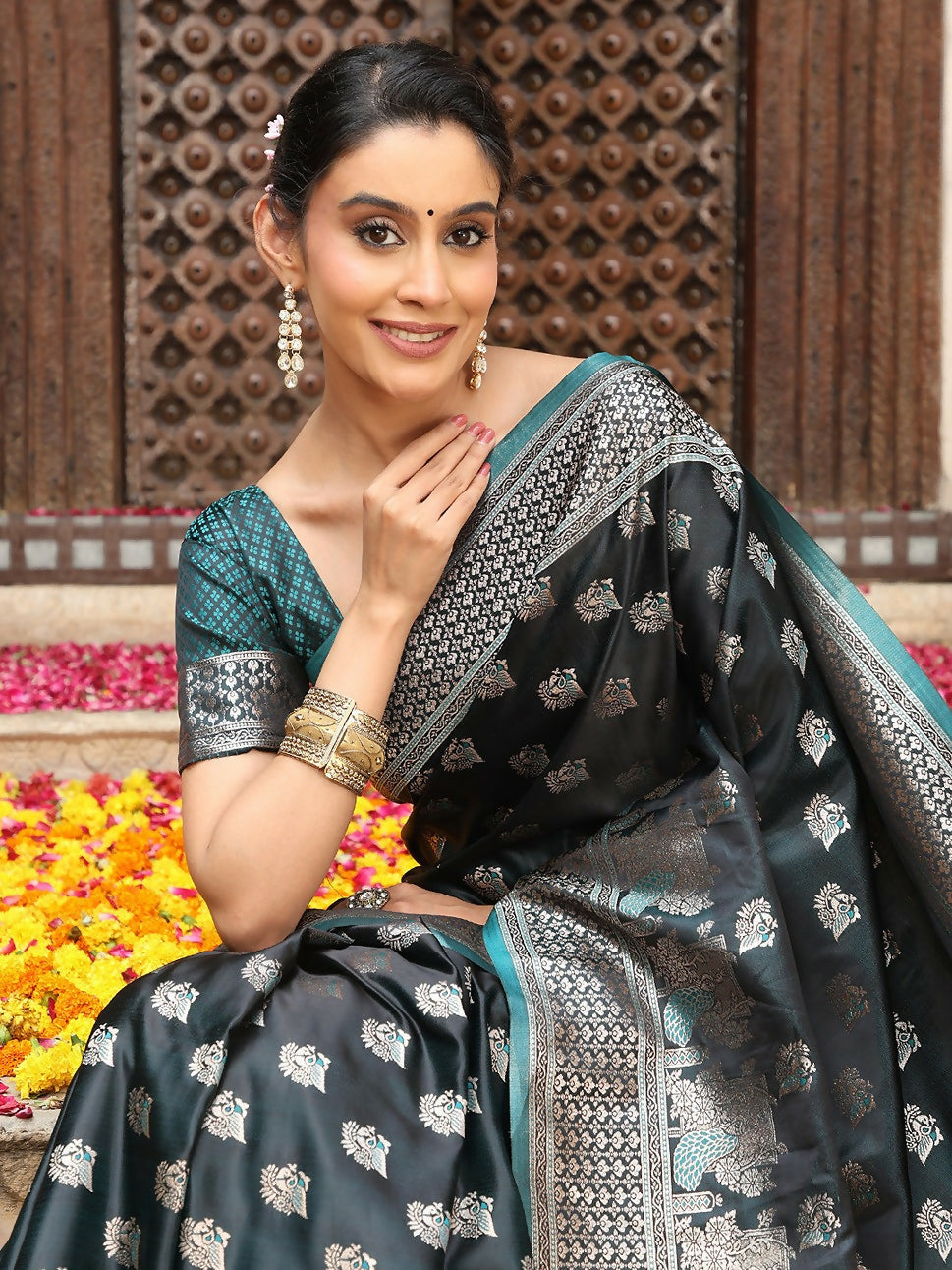 Shree Shyam Fashion Teal Silk Saree
