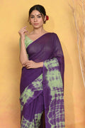 Very Much Indian Tie & Dye Handloom Mul Cotton Saree - Blue Green