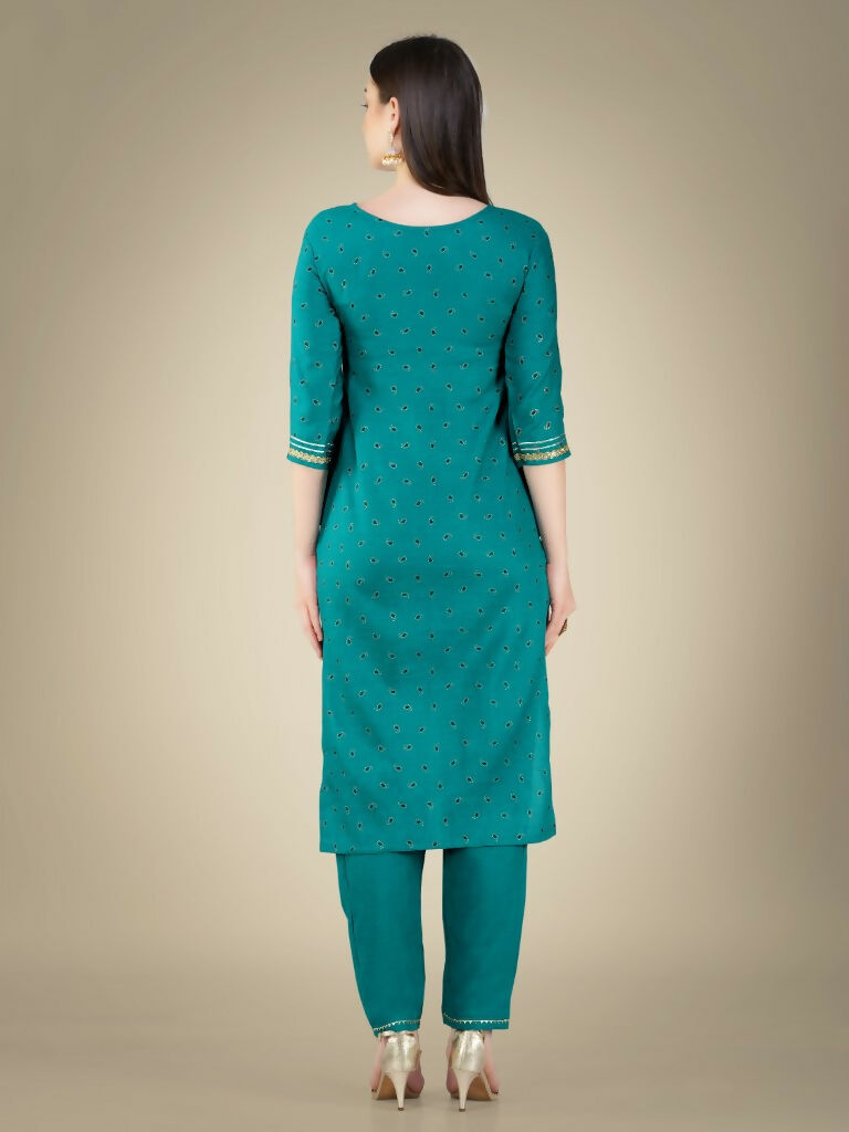 Jyoti Fashion Women's Rama Cotton Magic Slub Embroidery & Sequence work Kurta with Trouser & Dupatta