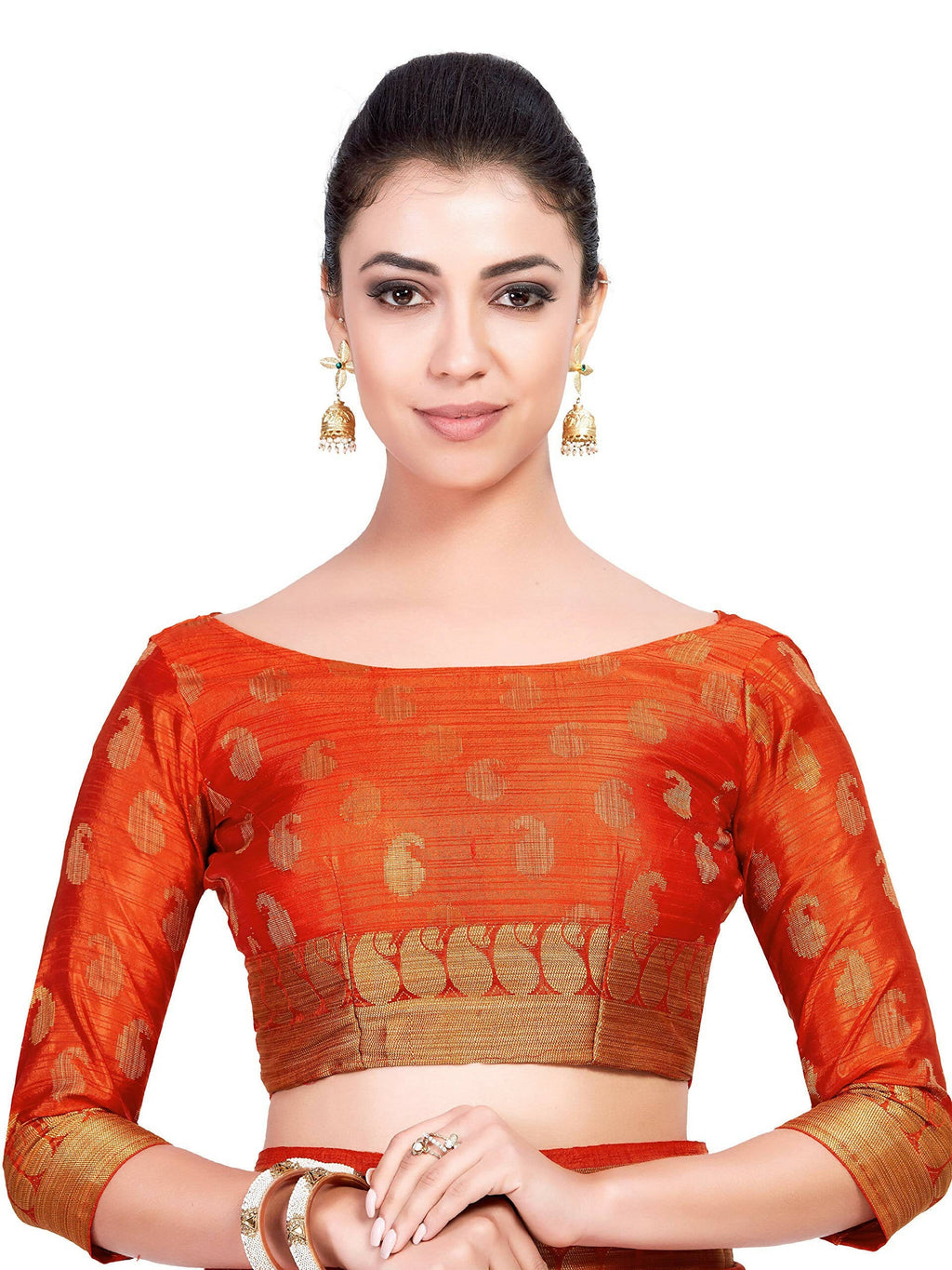Mimosa Women's Kanchipuram Art Silk Orange Saree