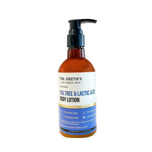 Dr. Sheth's Tea Tree & Lactic Acid Body Lotion - Ph Balanced, To Reduce Body Acne, Uneven Skin Tone