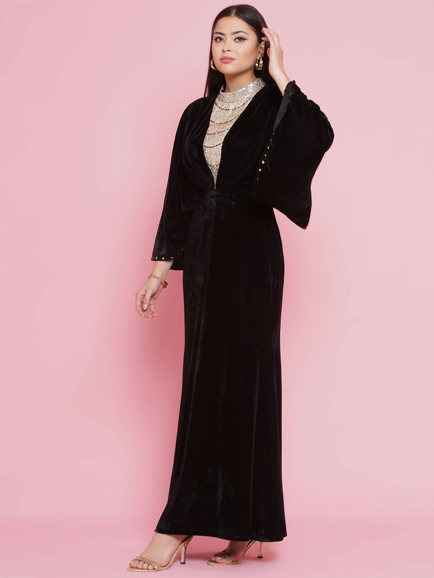 Women Republic Black Velvet Embellished Gown
