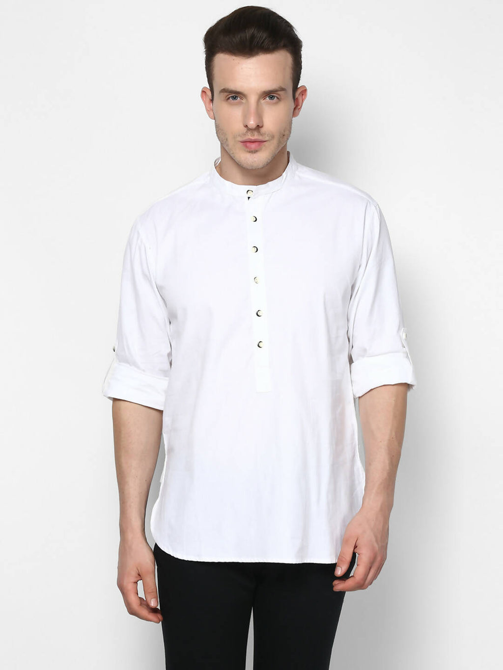 Even Apparels Band Collar White Color Pure Cotton Men's Kurta