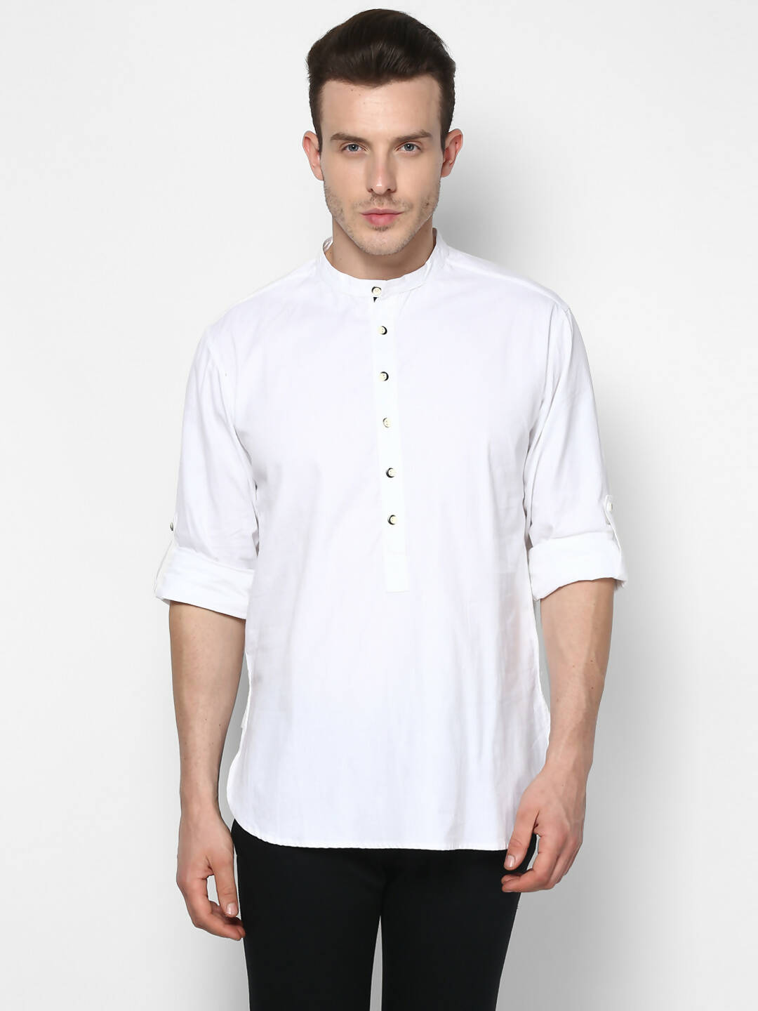 Even Apparels Band Collar White Color Pure Cotton Men's Kurta