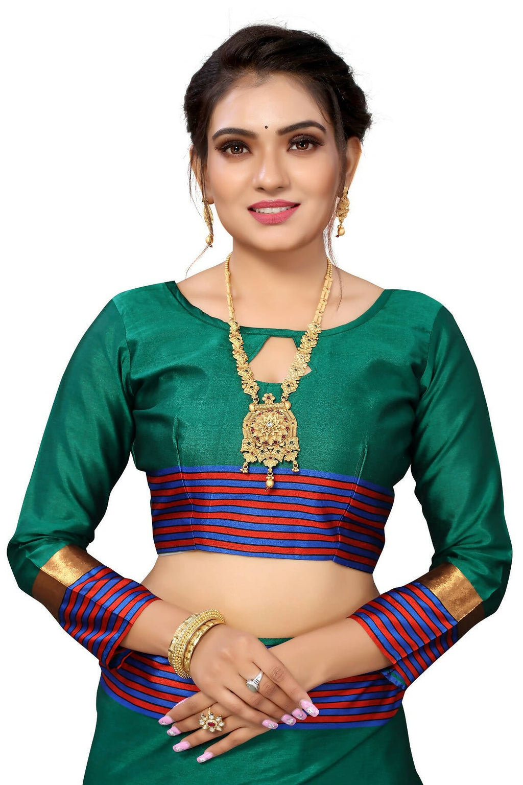 Vamika Ethnic Fire Green Cotton Silk Saree