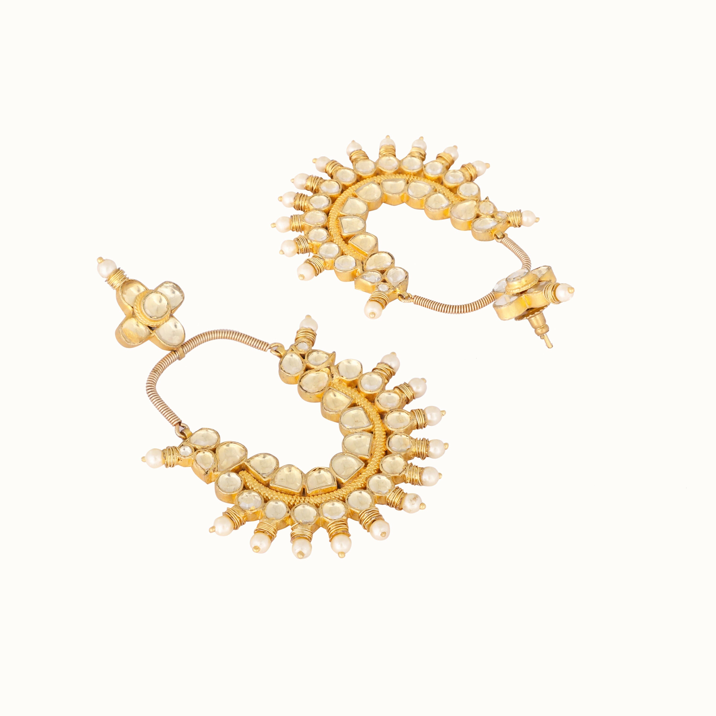 Nuyug 22k Gold Plated Royal Pearl Accent Kundan Earrings
