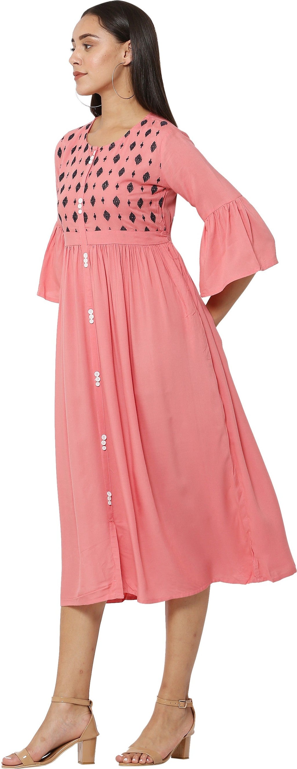 PAVONINE Gajri Color Embroidery Work With Button Dress For Women