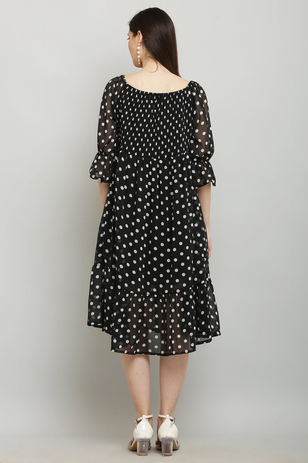 PAVONINE Polka Dots Body Kansai Black Dress For Women