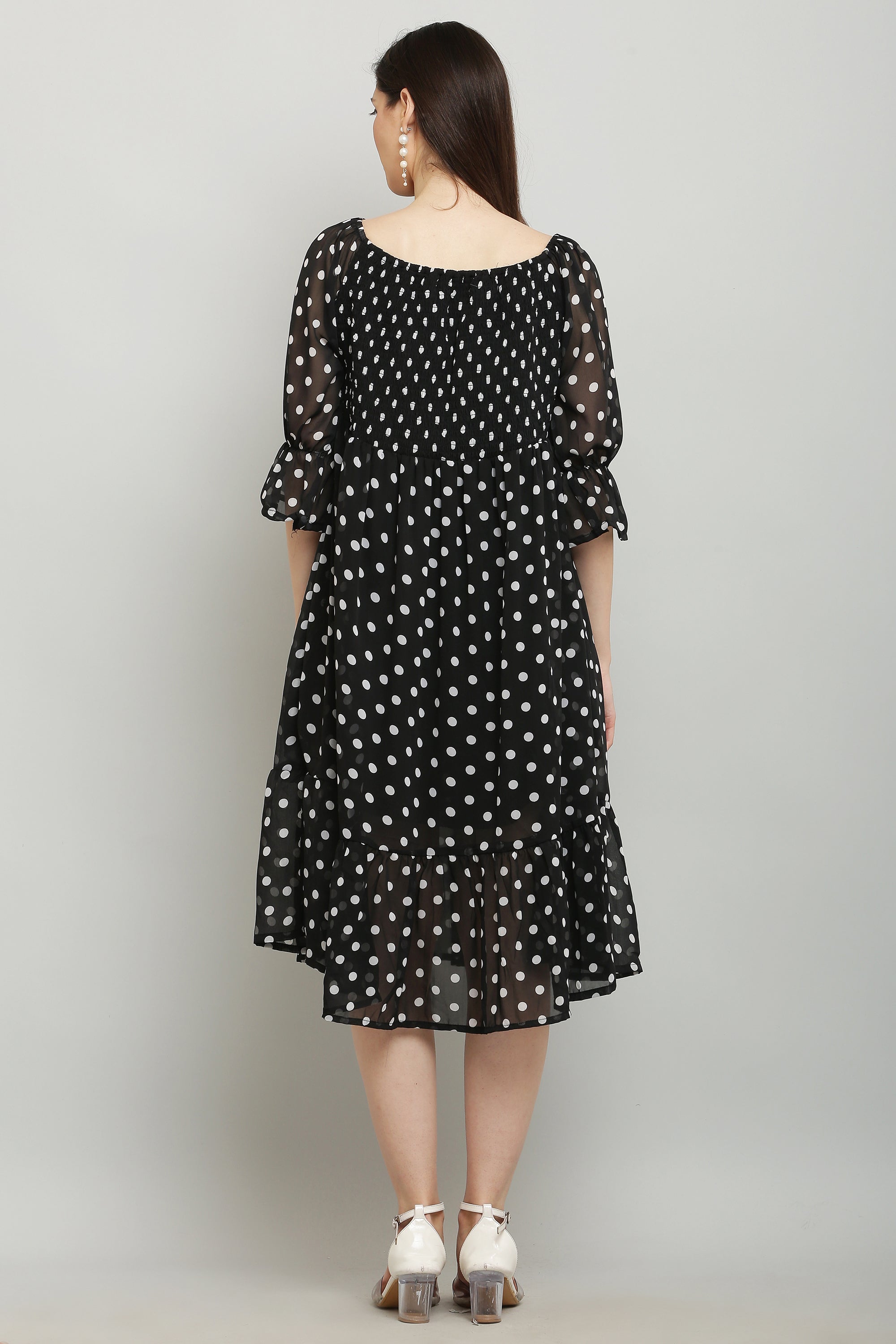 PAVONINE Polka Dots Body Kansai Black Dress For Women