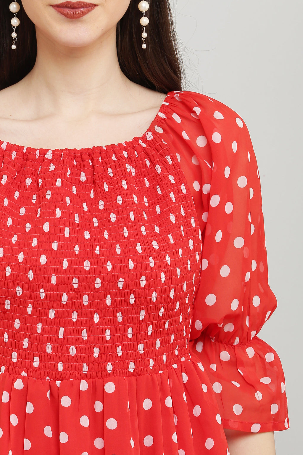 PAVONINE Polka Dots Body Kansai Red Dress For Women
