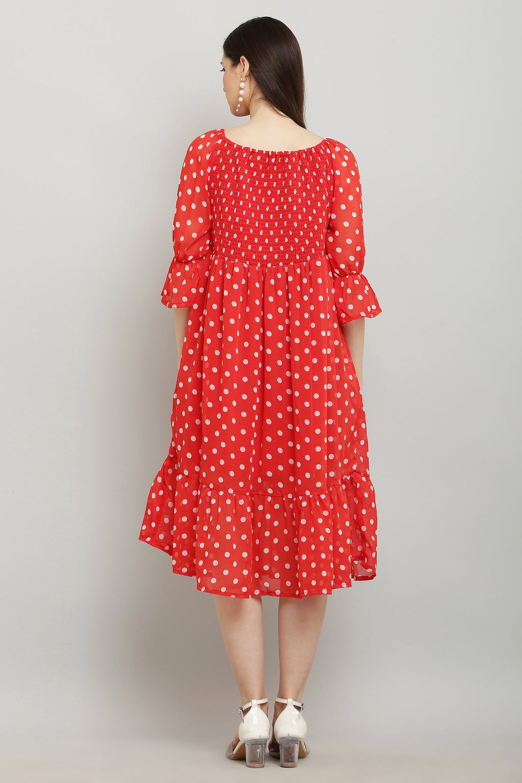 PAVONINE Polka Dots Body Kansai Red Dress For Women