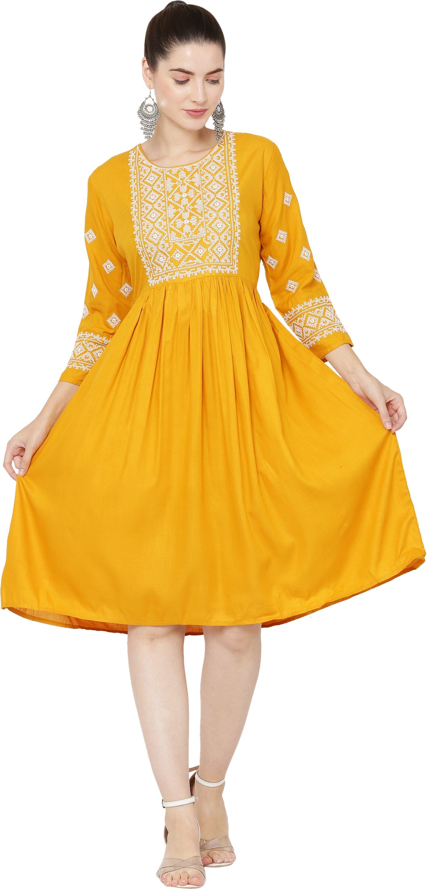 PAVONINE Gajri Color Burfi Design Embroidery Dress For Women