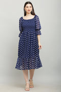 PAVONINE Polka Dots Body Kansai Navy Blue Dress For Women