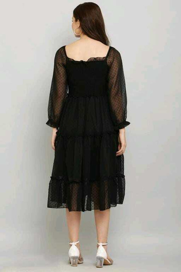 PAVONINE Buta-Design With Square-Neck Black Dress For Girls & Women