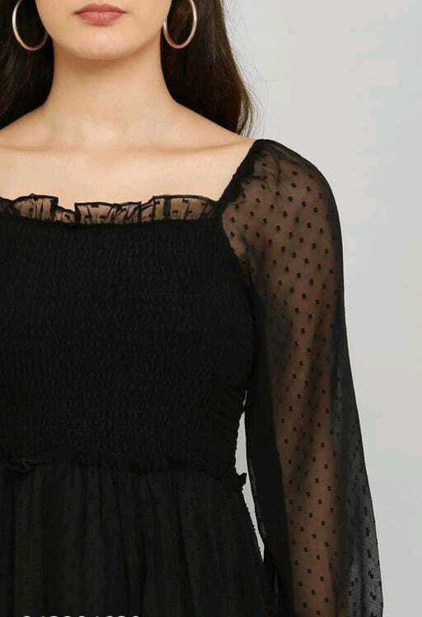 PAVONINE Buta-Design With Square-Neck Black Dress For Girls & Women