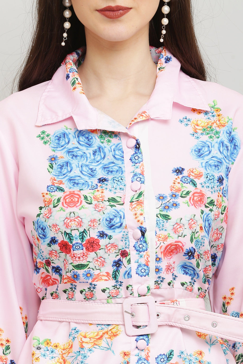 PAVONINE Cat Flower Digital Print Pink Color A-Line Dress For Women